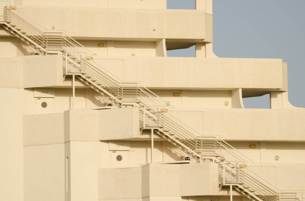 Emergency staircase in a building. Englisman's Beach. Gran Canaria. Canary Islands. Spain.