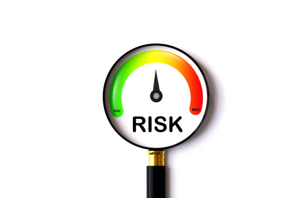 istock Magnifying glass with risk level indicator levels from low to high on white background. 2178316486