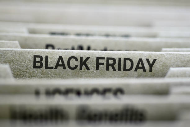 istock Black Friday file tab with focus on text, close-up 2178322763