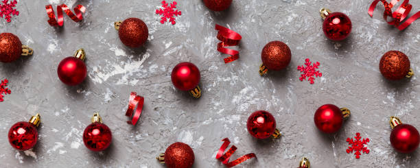 istock Christmas composition. a pattern of christmas balls on colored background. Flat lay, top view New year decor 2178327400
