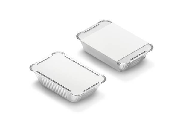istock Blank aluminium foil container with white paper label mockup, isolated 2178327975