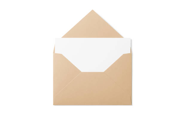 istock Opened brown paper envelope mockup with paper sheet isolated on a white background. 2178328583