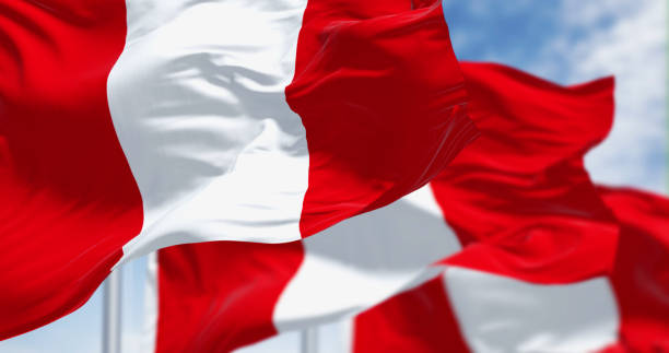 istock Close-up view of Peru national flags waving in the wind 2178332025