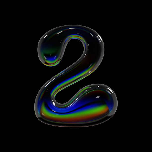 istock 3d holographic glass number 2 in balloon bubble shape with rainbow dispersion and glossy surface for Y2K typography 2178333531