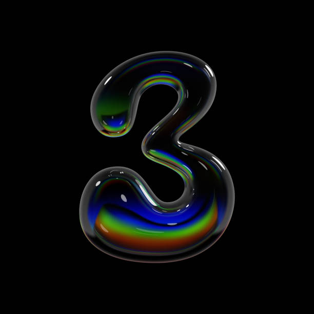 istock 3d holographic glass number 3 in balloon bubble shape with rainbow dispersion effect for Y2K typography and modern font design 2178334423