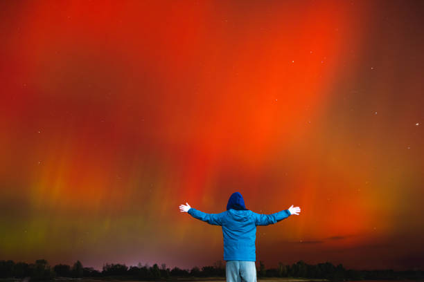 istock Male silhouette against Northern Lights. Aurora Borealis. 2178338846
