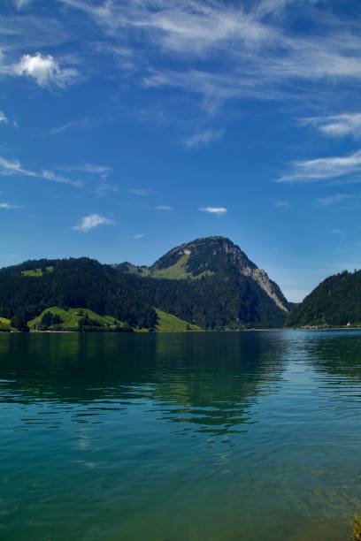 Sky, mountain and lake. The interplay of three elements