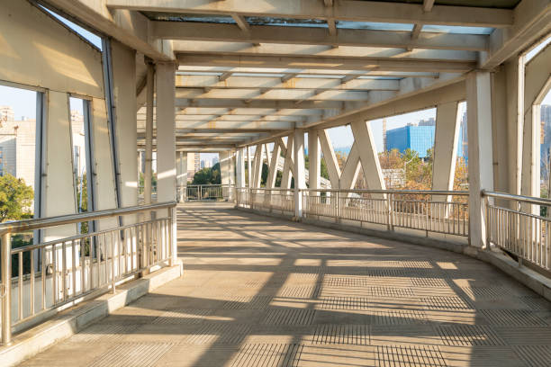 Inside of a modern overhead pedestrian bridge
