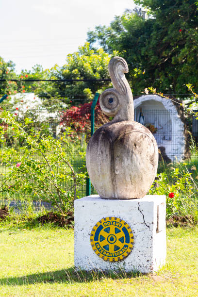 Hanga Roa, Easter Island, Rapa Nui, Polynesia, Chile - February 19, 2024: A tribal sculpture in Hanga Roa Rapa Nui Airport.