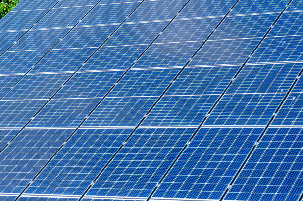Solar panels with clouds in the background as a concept of renewable alternative solar energy.