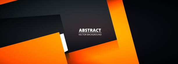 istock Black and orange modern abstract wide banner with geometric shapes. Dark grey and orange abstract background. 2178344886