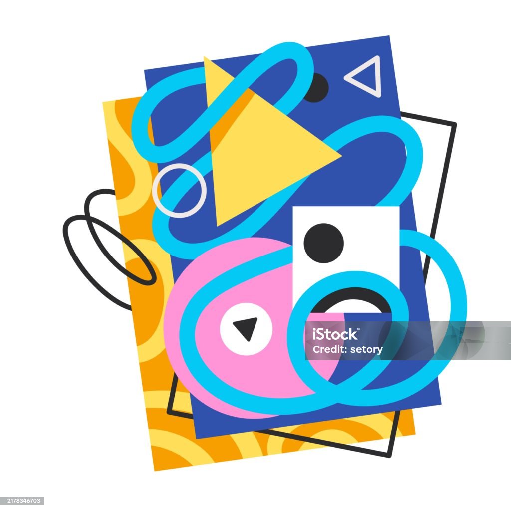 Center Composition Cartoon Groovy Cartoon Composition With Geometric Shapes And Frames Stock ...