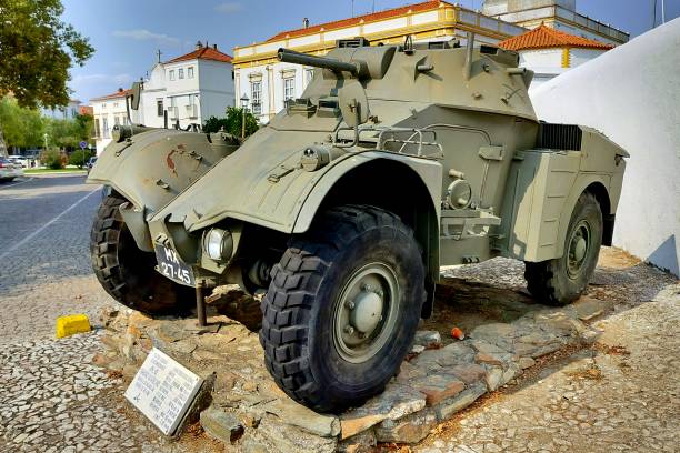 Panhard AML-60, historic armored vehicle on display at the compound of Cavalry Regiment No. 3, Estremoz, Portugal stock photo