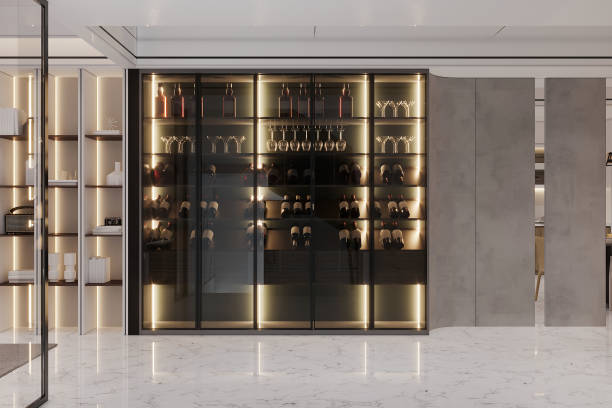 istock Modern Wine Cellar with Backlit Display and Marble Flooring in Luxury Home 2178350140