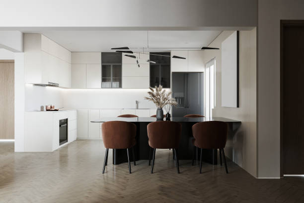 istock Modern Minimalist Kitchen and Dining Room with Earth Tones 2178352123