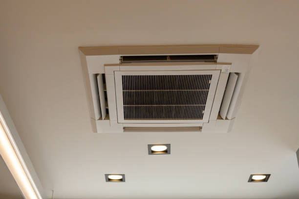 istock A white air conditioner is mounted on the ceiling 2178352487