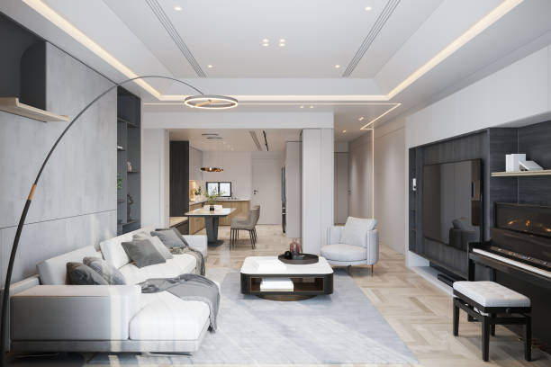 istock Contemporary Open-Plan Living Room and Kitchen Interior with Elegant Decor 2178352803