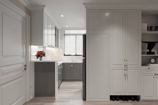 istock Modern Elegant Kitchen Interior with Marble Countertops and Built-in Cabinets 2178353540