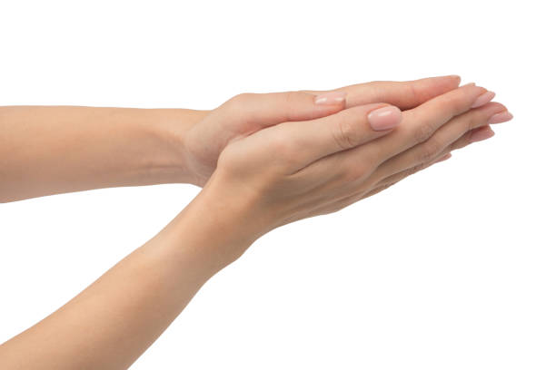 istock Woman hands with nude manicure isolated on a white background. 2178353673