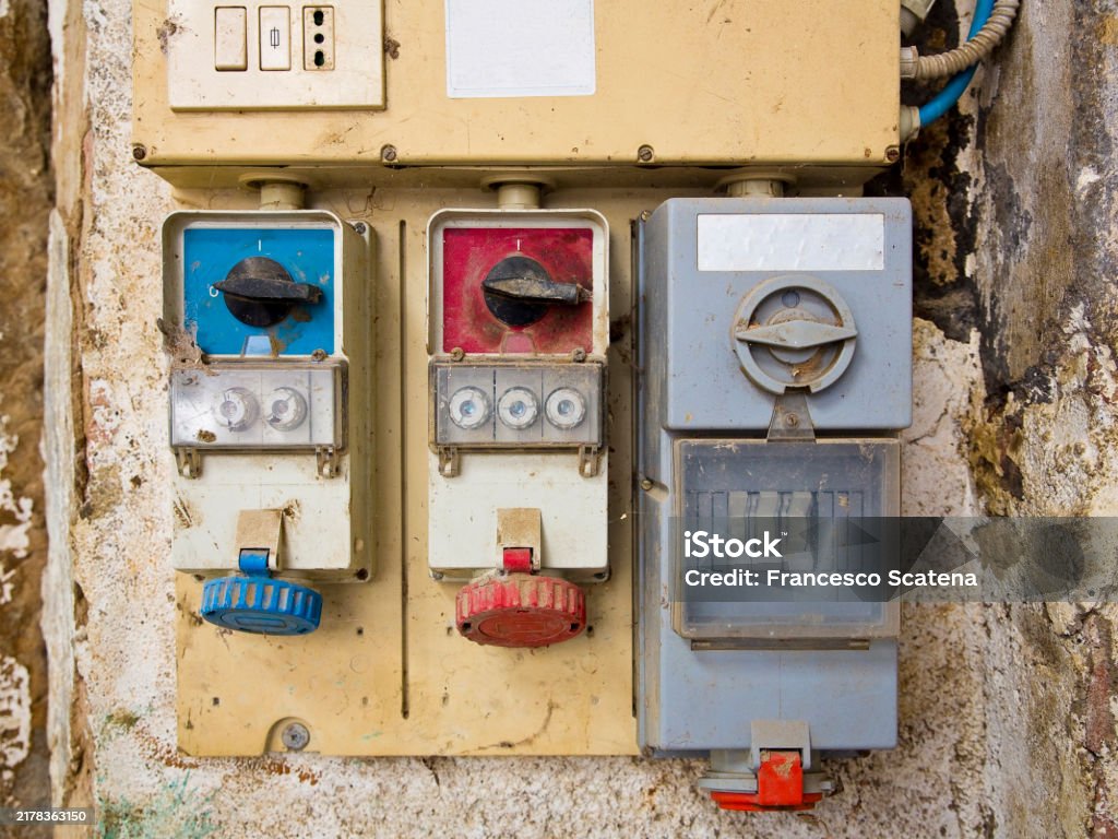 Plug Switchboard Old Electrical Equipment Plug Socket In A Control Panel Electric ...