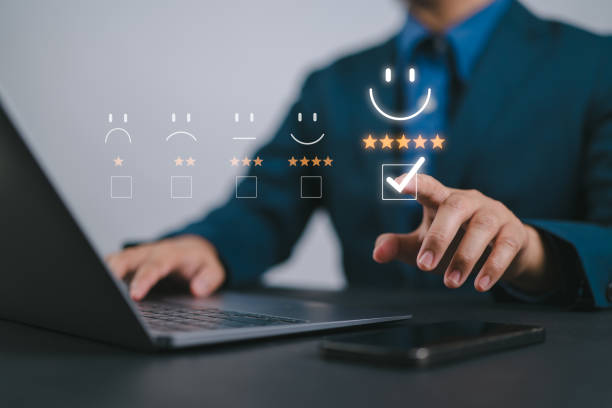 istock Customer services, the best excellent business rating experience. Satisfaction survey concept. User give rating to service experience on online application. 2178363690
