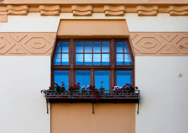 Shot in color detail on the facade of this historic building representing some character, animal or flower. Set at Riga, Letonia, Europe