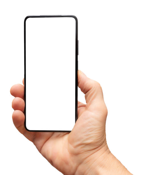 istock Close-up of a hand gripping a modern smartphone with a blank white screen isolated on white background 2178366583