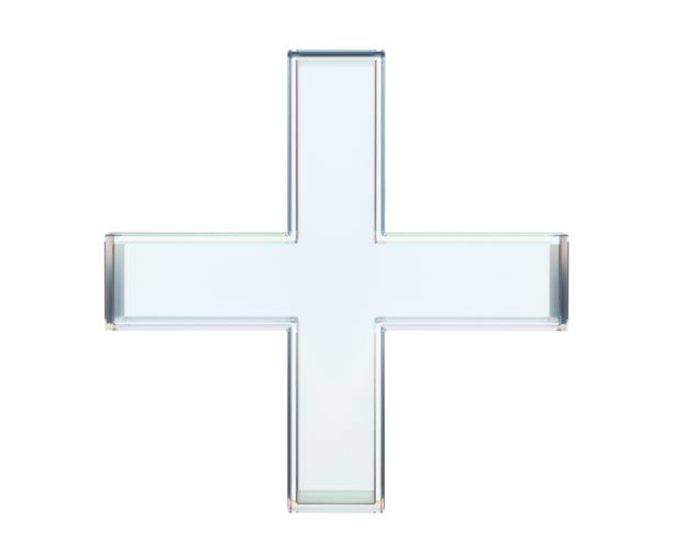 Glass cross icon with smooth transparent edges.