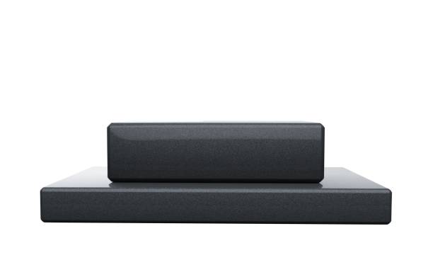 istock Black podium with glossy finish and two-step design 2178371747