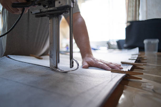 istock Close-up of a fabric cutting machine blade 2178373723