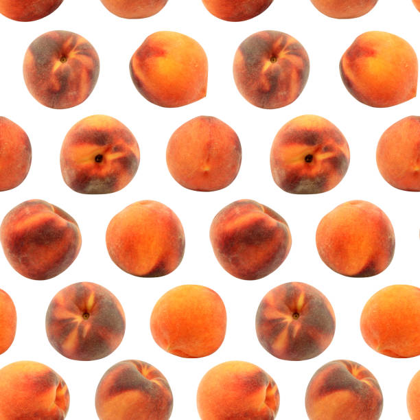 istock Yellow peach seamless pattern for design. Juicy fresh whole fruit. Summer print wallpaper. Background.Top and side view 2178374457