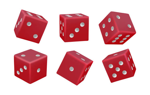 istock Dice for playing boardgames, gambling casino or poker. Vector isolated set of realistic red cubes with dots. Different positions in motion. Throwing for luck, random numbers and winning 2178379755