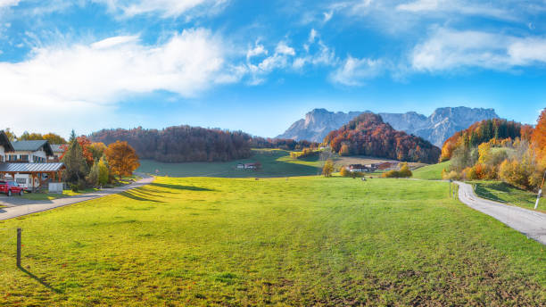Amazing autumn landscape  in Marktschellenberg municipality. Popular travel destination.  Location:  Marktschellenberg , Bavaria state,  Berchtesgadener Land  district,  Germany