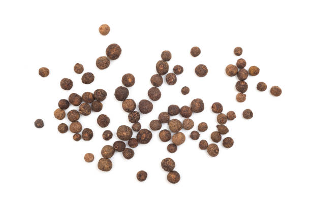 istock Black peppercorns isolated on white background. Top view 2178388452