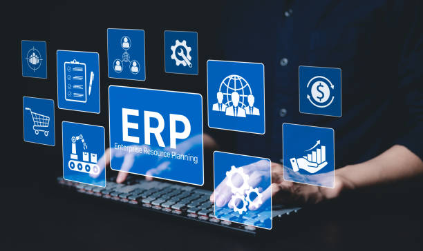 istock ERP Concept. Enterprise resource planning software system, corporate company management business technology, ERP (Enterprise Resource Planning) with icons global connectivity, financial, automation, 2178388841
