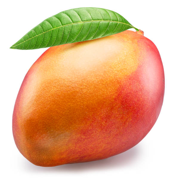 istock Ripe mango fruit with green leaf isolated on white background. File contains clipping path. 2178389515