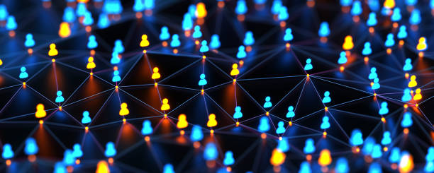 futuristic digital background. abstract connections technology and digital network. 3d illustration of the big data and communications technology. - network - fotografias e filmes do acervo