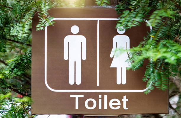 The picture design of Signs to men's and women's bathrooms in black background.