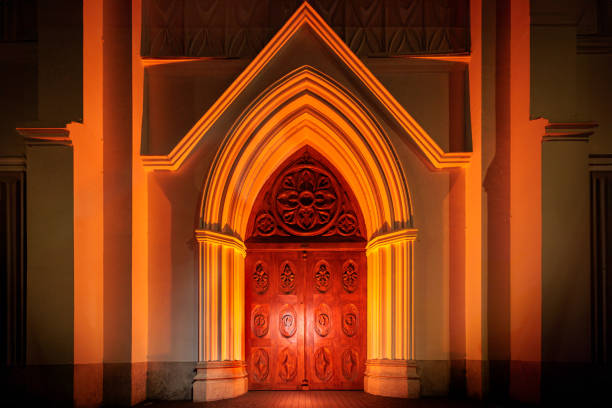 istock Orange colored antique architectural church door 2178391160