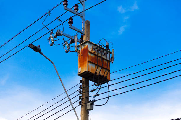 istock Small electricity substation and power lines 2178393379