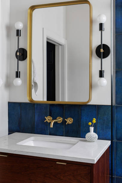 istock Stylish Bathroom Vanity With Brass Hardware Details 2178399741
