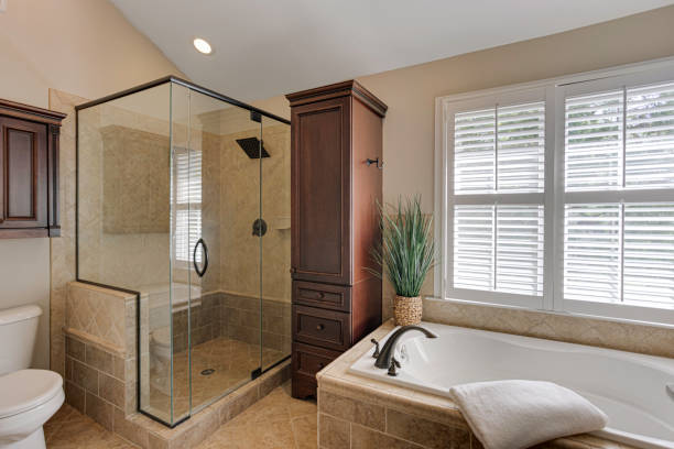 istock Elegant Bathroom With Modern Shower And Bathtub 2178399862