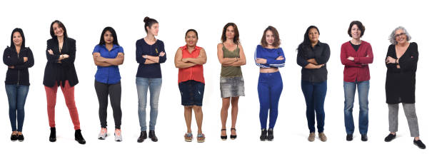 group of women with arms crossed on white background