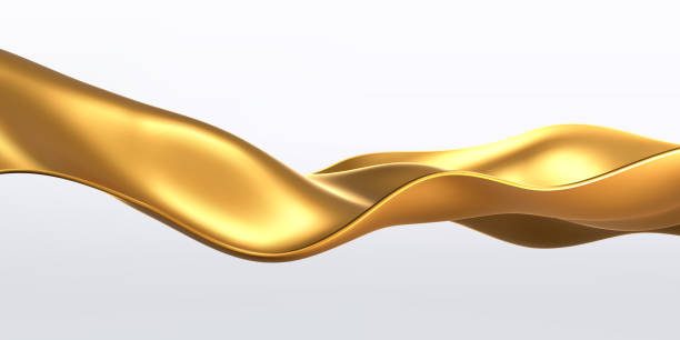 istock 3d golden fluid silk ribbon, gold liquid wave isolated on light background. Render of luxury cloth or curtain with wavy folds and shiny gradient effect flying in motion. 3D vector motion background 2178401177