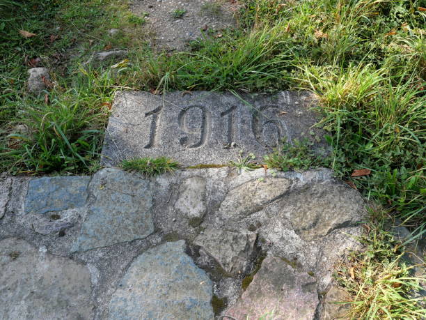 Stairs with the years of the First World War inscribed on them