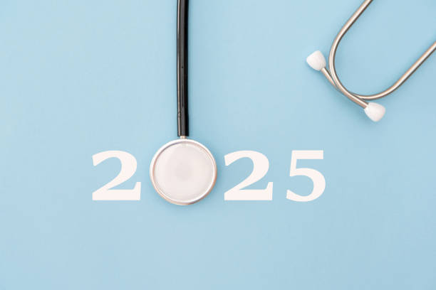 istock Stethoscope with 2025 text on blue background representing future healthcare concept 2178407097