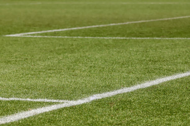 istock Football field with synthetic grass 2178408509