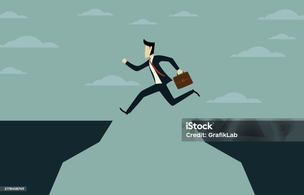 Taking Risks Art Businessman Jumping By Taking Risks Stock Illustration - Download Image ...