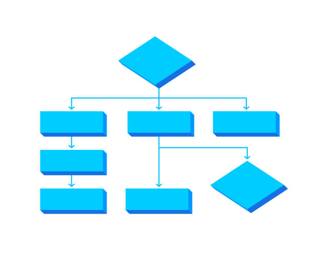 Flow Chart 3D Decision Tree Flow chart 3D decision tree blue design element. deep pick stock illustrations