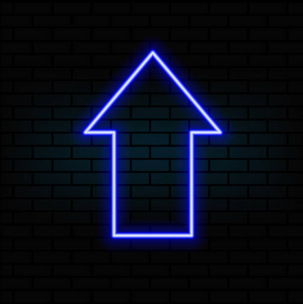 istock Swipe up neon sign. Glowing neon arrow pointer isolated. Realistic glowing Bright neon arrow. Button for social media..4 2178411190